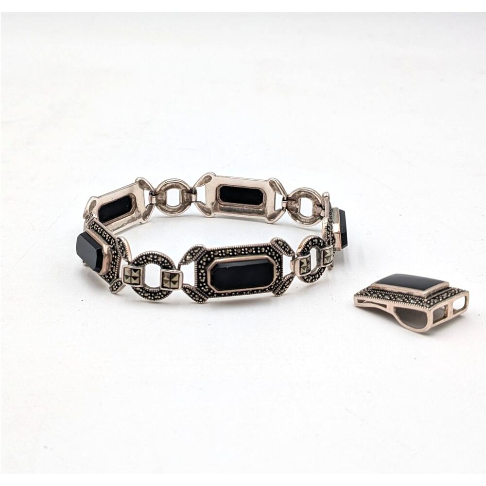 Sterling Silver and Marcasite Link Bracelet and Pendant Thailand